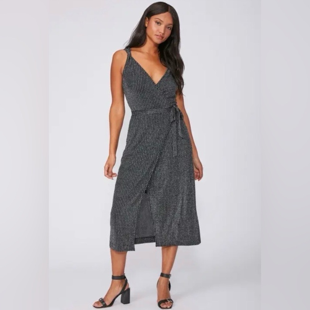 PAIGE Marina Wrap Dress NWT Rare Silver Lurex Knit Midi Dress S